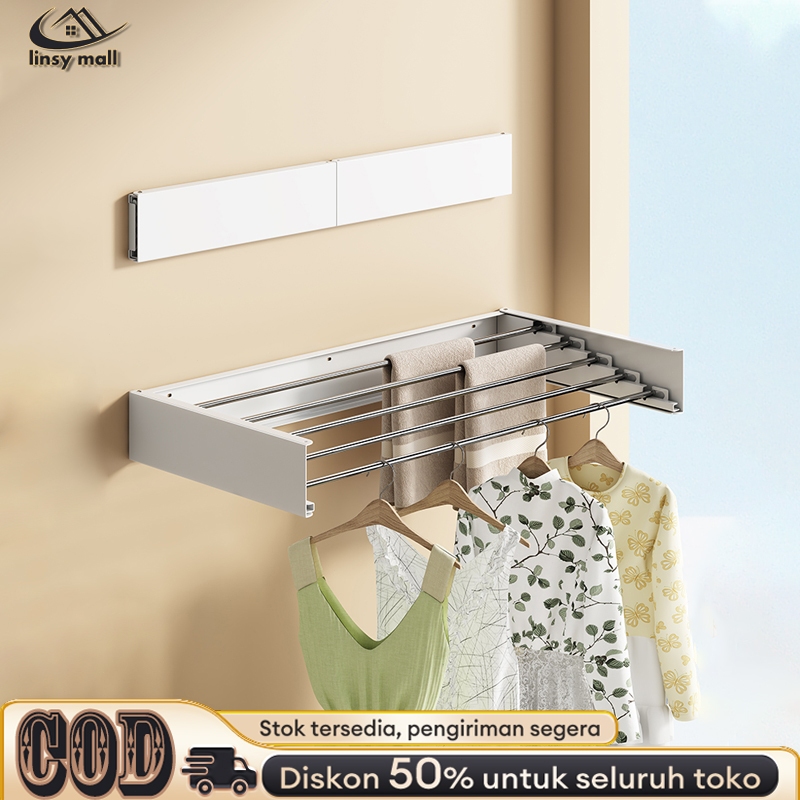 Rak Pakaian Jemuran Lipat Dinding Kecil 60/80/100CM Jemuran Baju Ruangan-Buka Tutup Pakaian Handuk S