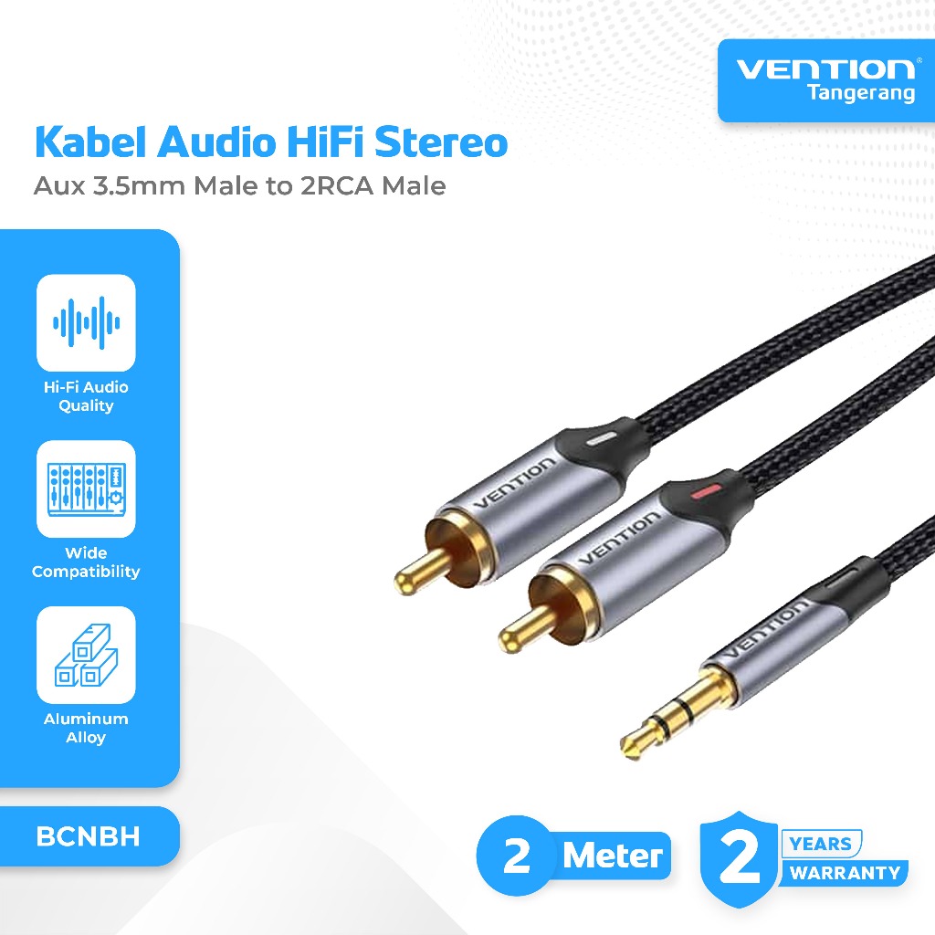 Vention Kabel Audio Splitter Aux 3.5mm Male to 2RCA Male Stereo Premium Design Hi-Fi Sound Quality F