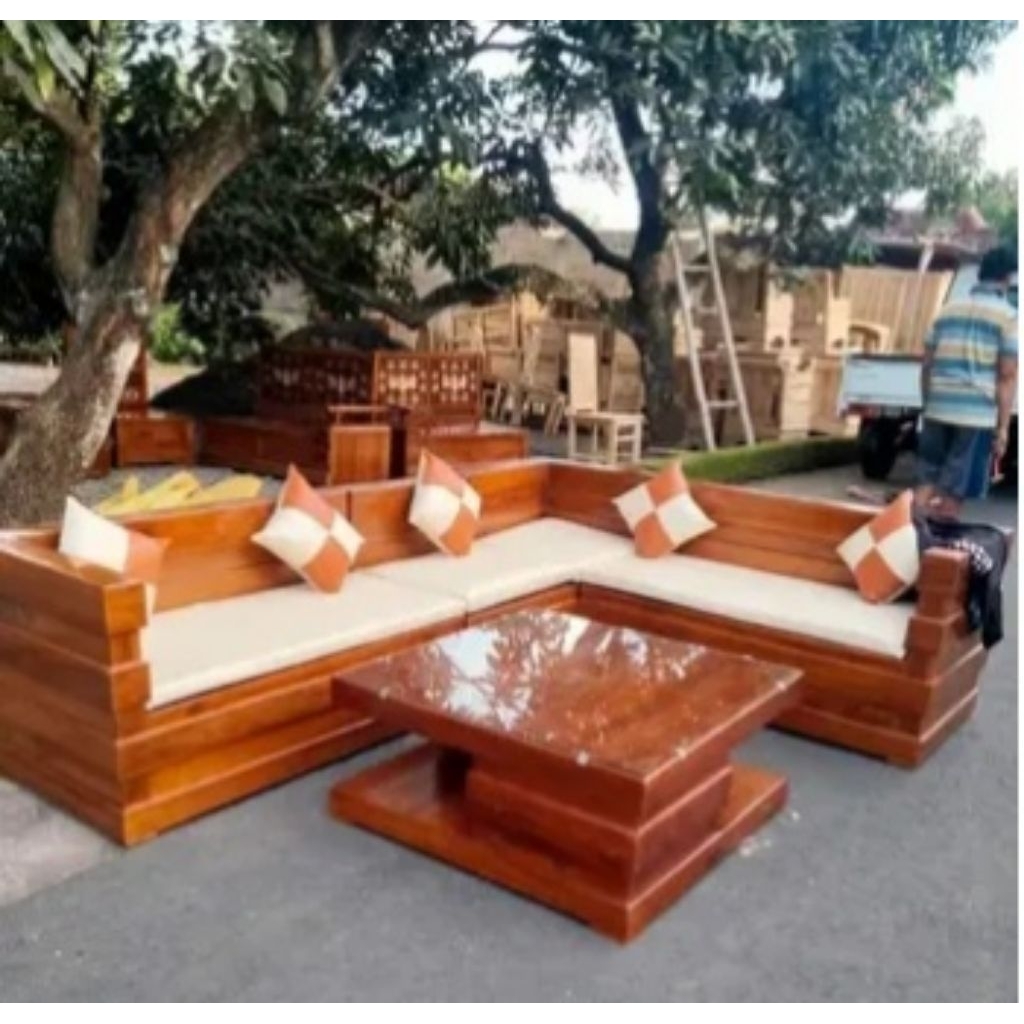 kursi sudut box kayu jati/kursi minimalis jati estetik