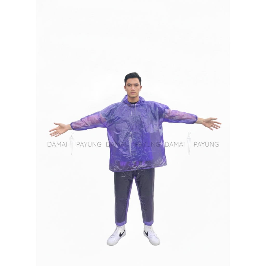 Damai Jas Hujan Setelan Dewasa Plastik Tebal Besar Jumbo Lengan Karet