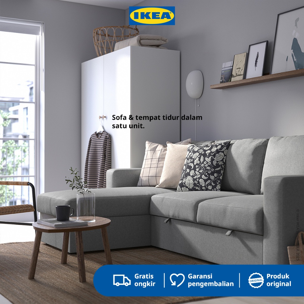 IKEA BARSLOV Sofa Bed 3 Dudukan Dengan Chaise Lounge TIBBLEBY Krem / Abu