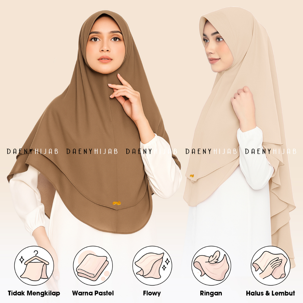 Jilbab Hijab Khimar Syar'i Kerudung Instan 2 Layer Livia Jumbo Ceruti babydoll