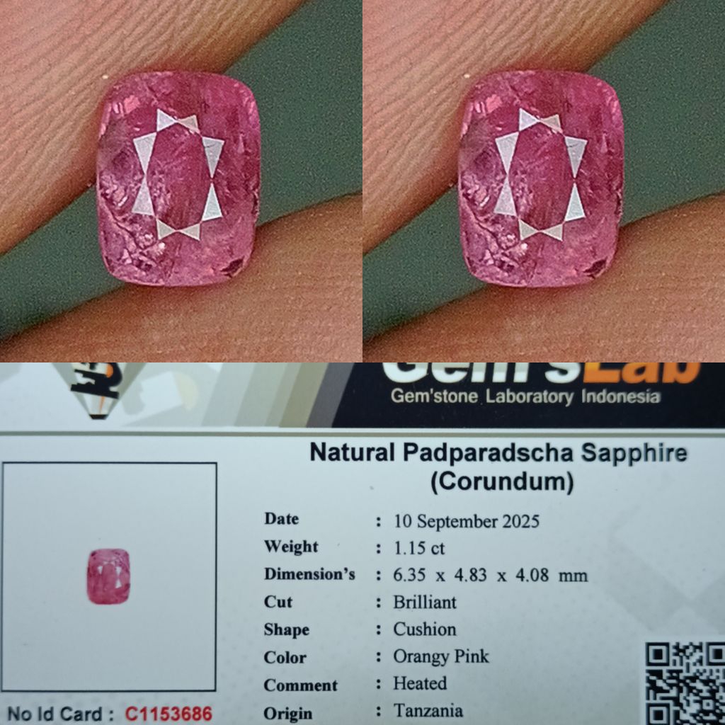 NATURAL PADPARADSCHA SAPPHIRE TANZANIA HEATED MEMO GLI LAB