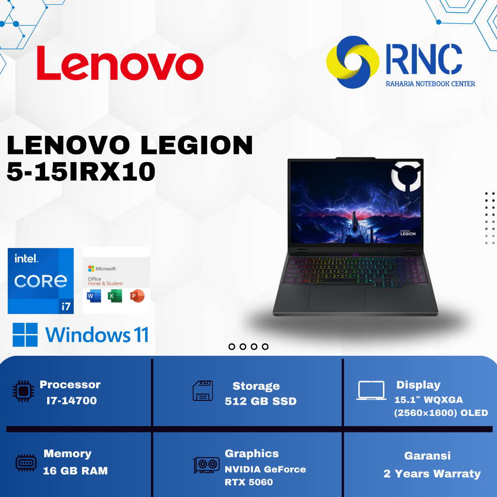 Laptop Gaming Lenovo Legion 5 15IRX10 i7-14700 RTX 5060 RAM 16GB SSD 512GB