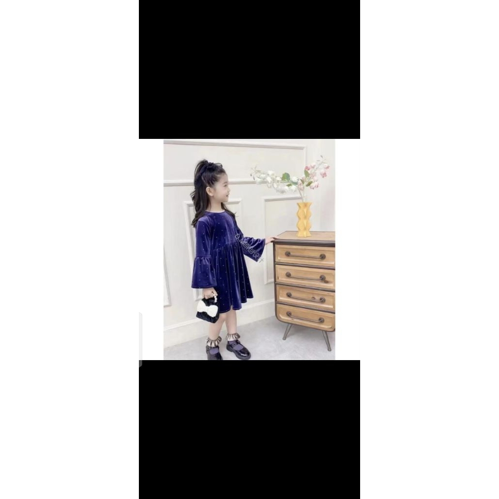 dress bludru anak