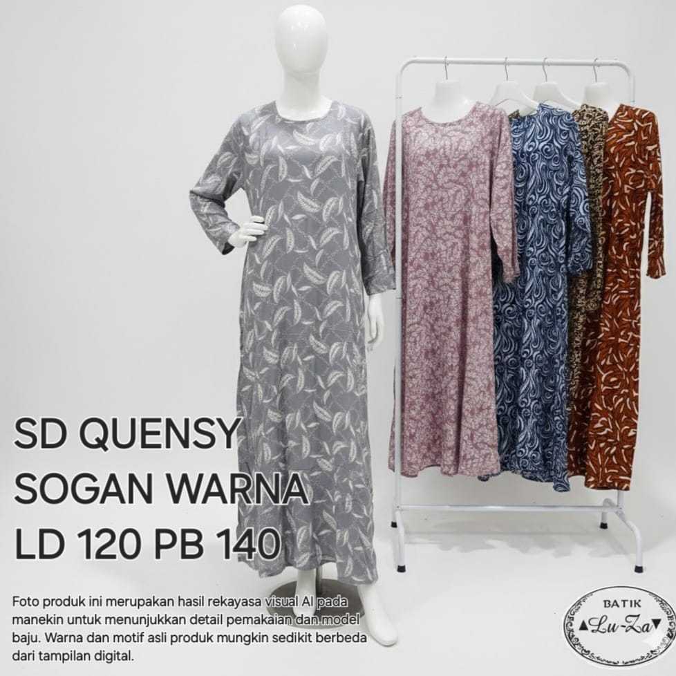 LUZA SD QUENSY SOGAN WARNA batik tulis gamis daster klok payung lebar bawah ld 120 pb 140 non busui