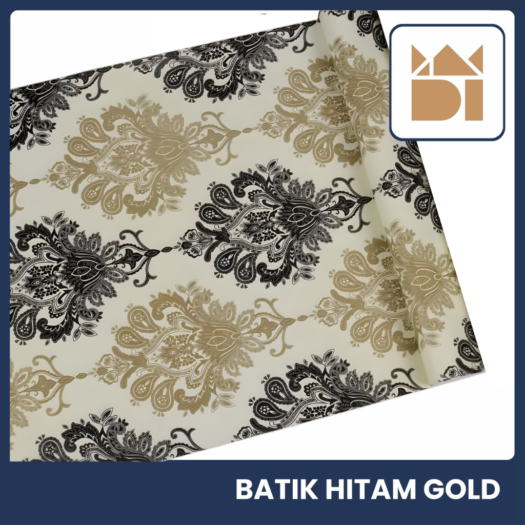 WALLPAPER MOTIF BATIK GOLD HITAM, WALLPAPER STIKER DINDING MOTIF GOLD HITAM,BATIK ELAGANT