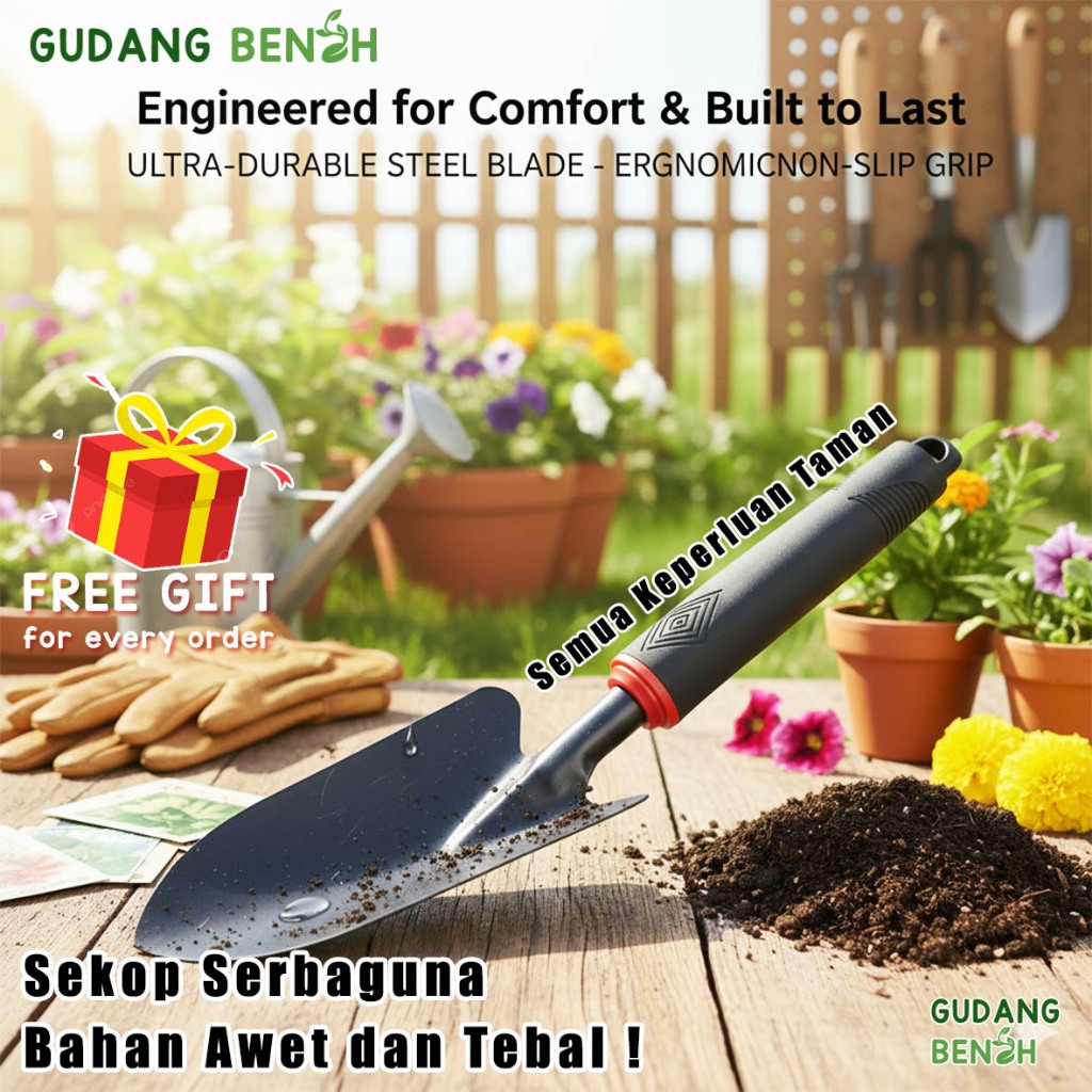 Sekop Taman Jumbo Gagang Karet 32cm Besi Tebal / Sekop Taman Stainless / Skop Kebun Tanah
