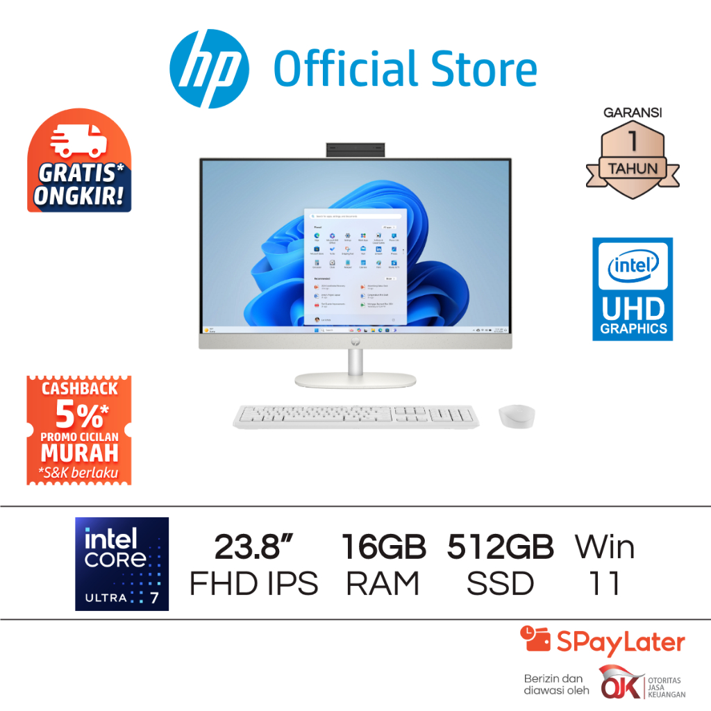 Desktop PC HP DT AI 24-CR2568D All-in-One Intel Core Ultra 7 UHD 16GB RAM 512GB SSD White Windows 11
