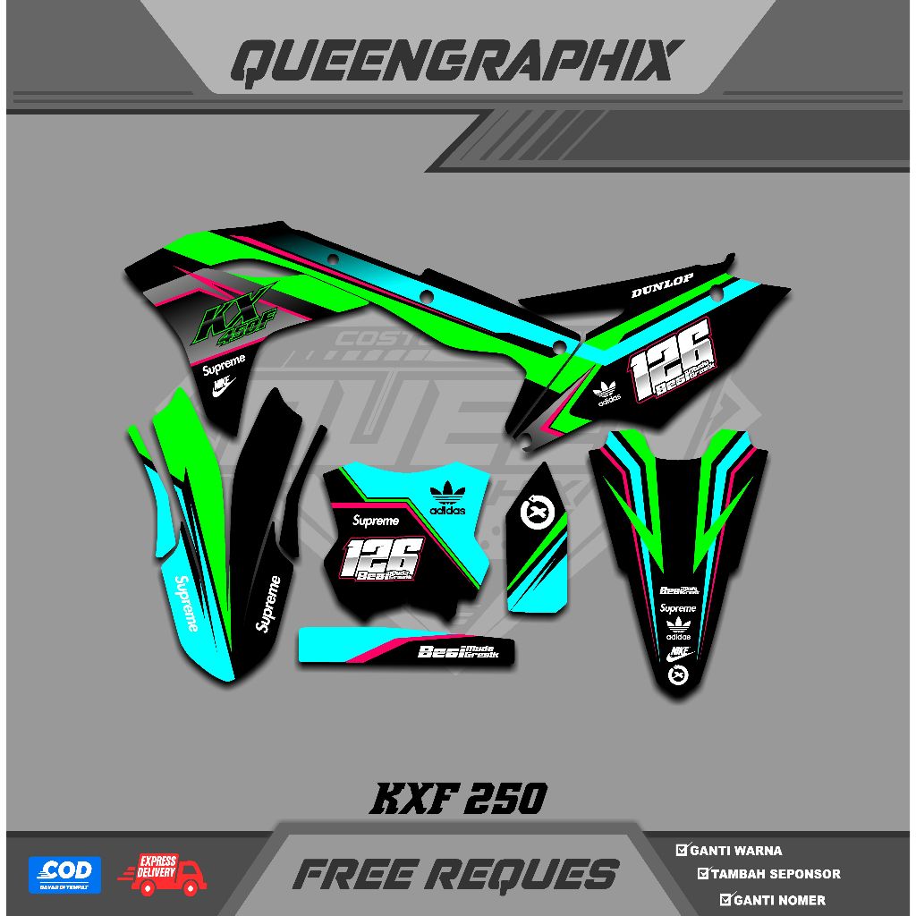 DECAL KX F 250, GTX  KX F 250 BISA CUSTOM DESAIGN NAMA, NOMOR, SPONSOR, WARNA (9)