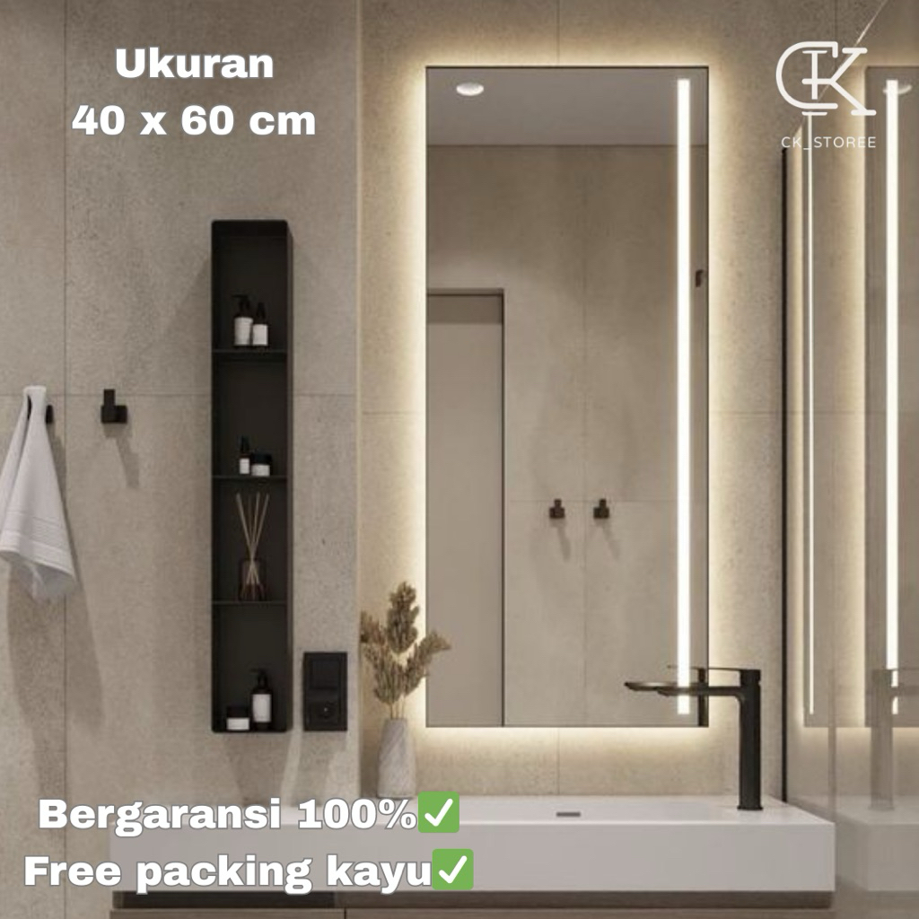 Cermin LED - Cermin Aesthetic Lampu Kotak  - Cermin Dekorasi