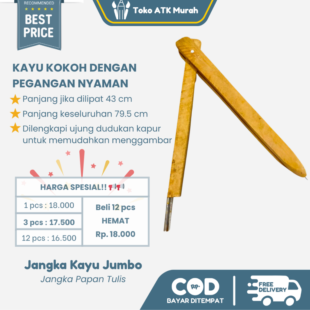 Jangka Jumbo Papan Tulis Kapur / Jangka Blackboard Kayu Besar / Alat Menggambar Lingkaran