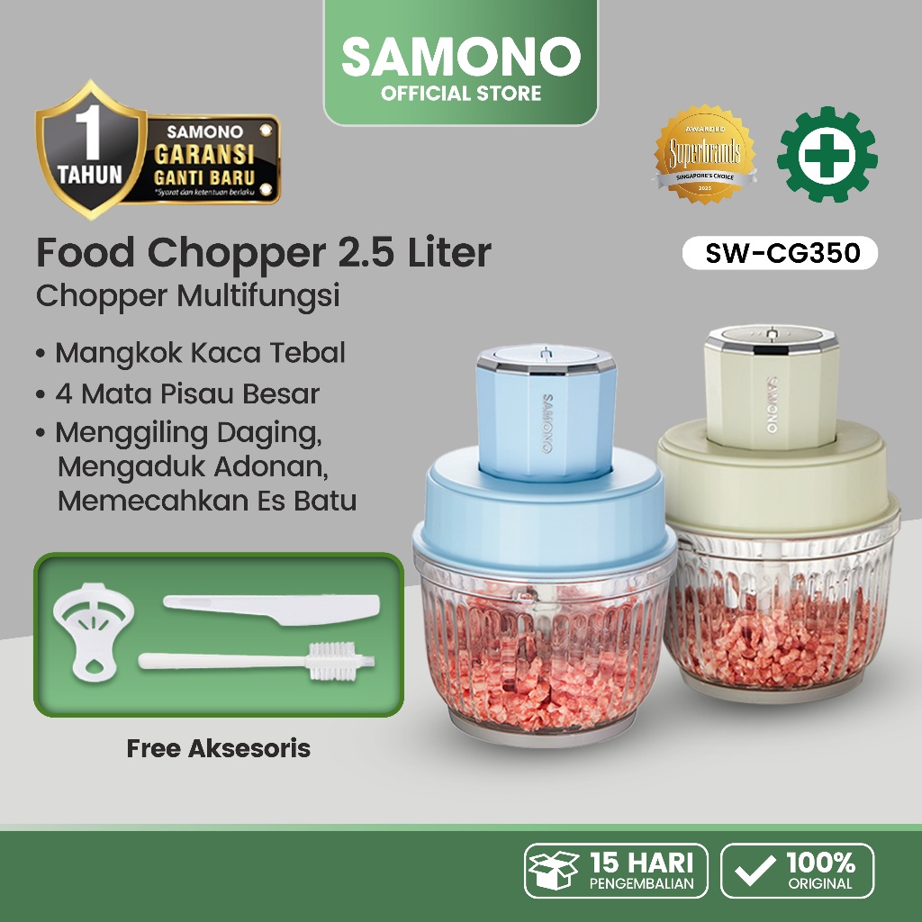 SAMONO Food Chopper Multifungsi Food Processor 2.5 Liter Daya Kuat Penggiling Daging Penghalus Makan