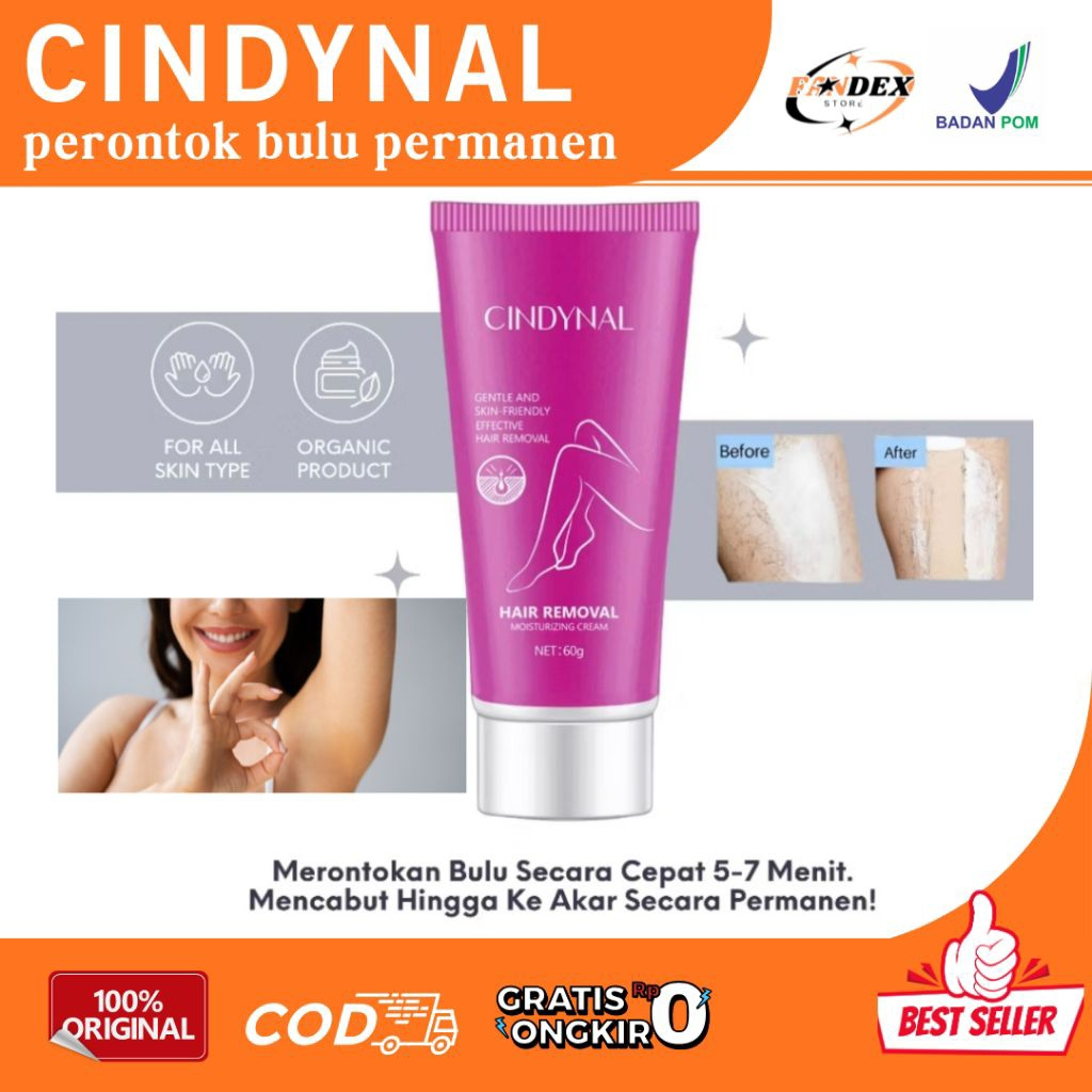 BPOM Cindynal Hair Removal Perontok Bulu Kaki Tangan Ketiak Wajah Jenggot Kumis Kemaluan Tubuh Perma