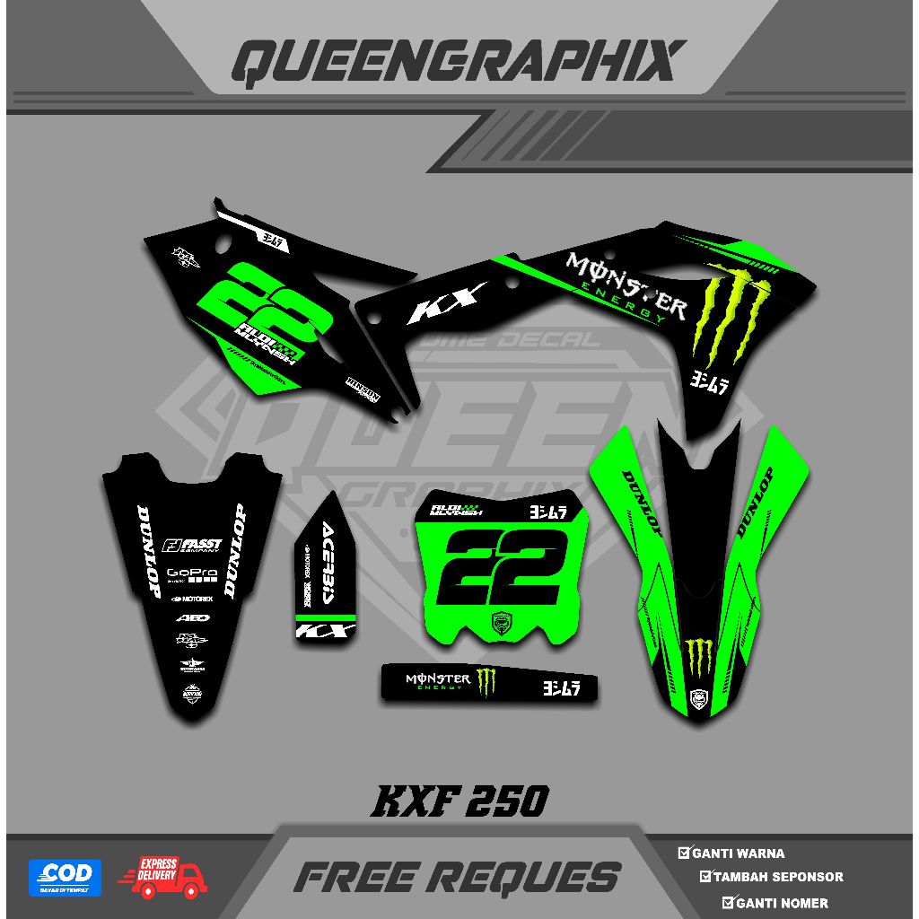 DECAL KX F 250, GTX  KX F 250 BISA CUSTOM DESAIGN NAMA, NOMOR, SPONSOR, WARNA (24)
