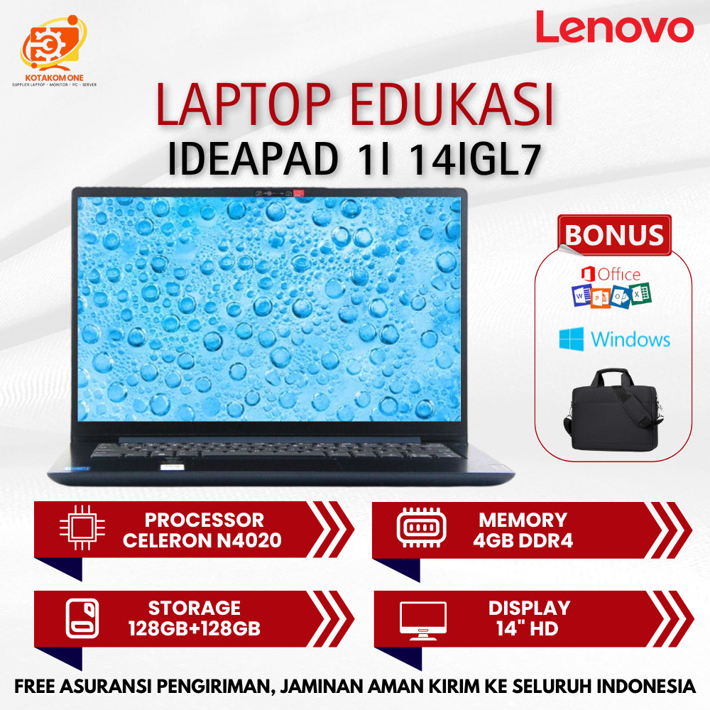 Laptop Pelajar Lenovo IP1 - 14IGL7 Intel Celeron N4020 Ram 4GB Ssd 128GB + Emmc 128GB 14" - Laptop 3