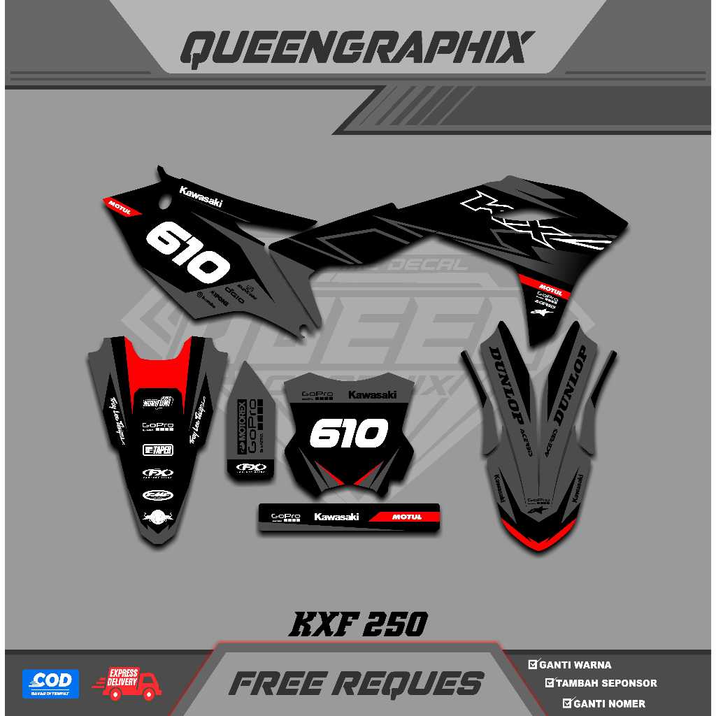 DECAL KX F 250, GTX  KX F 250 BISA CUSTOM DESAIGN NAMA, NOMOR, SPONSOR, WARNA (34)