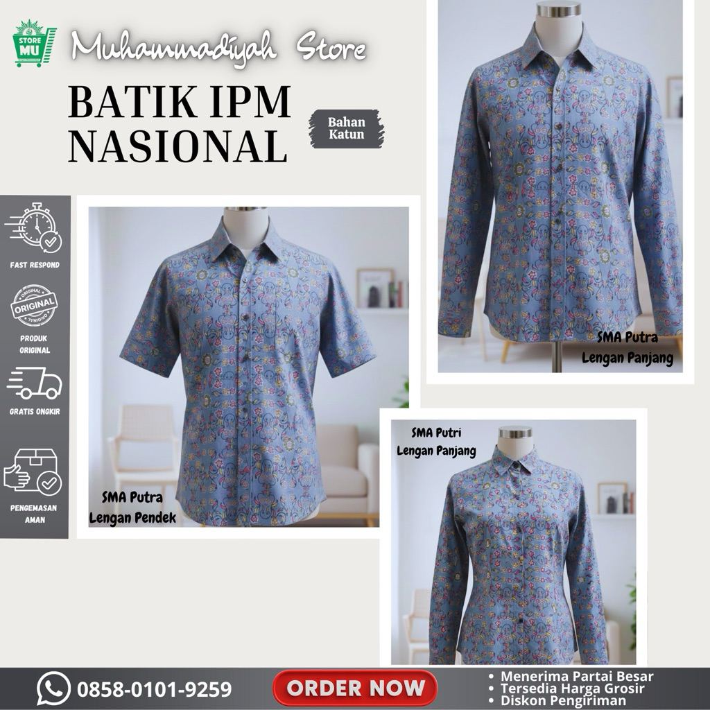 baju batik IPM Muhammadiyah SMA/MA lengan panjang katun