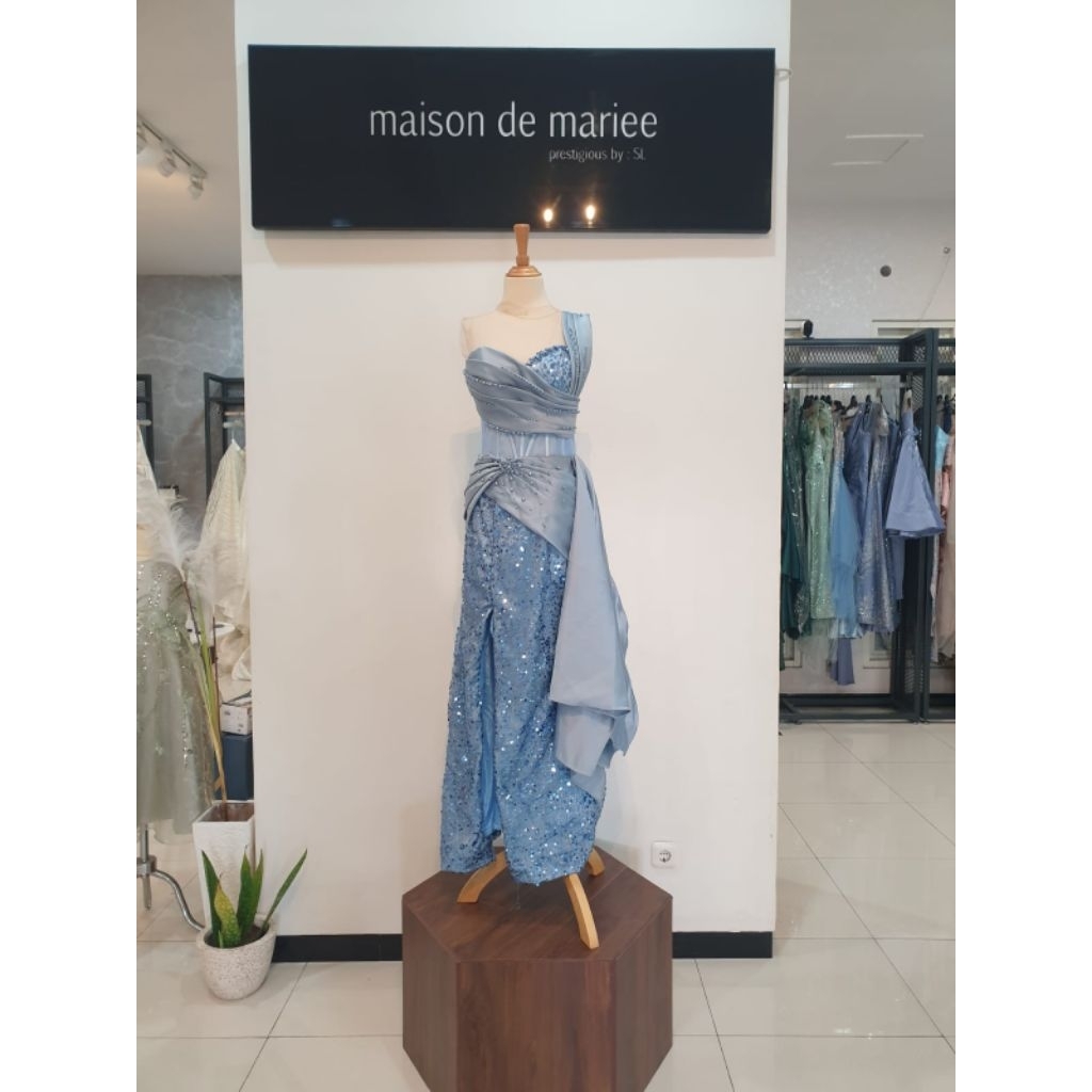 Baju pesta biru muda bahan kain payet