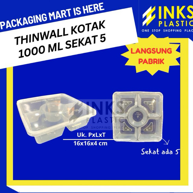 THINWALL KOTAK 1000 ML BOX BENTO SEKAT 5 SQUARE