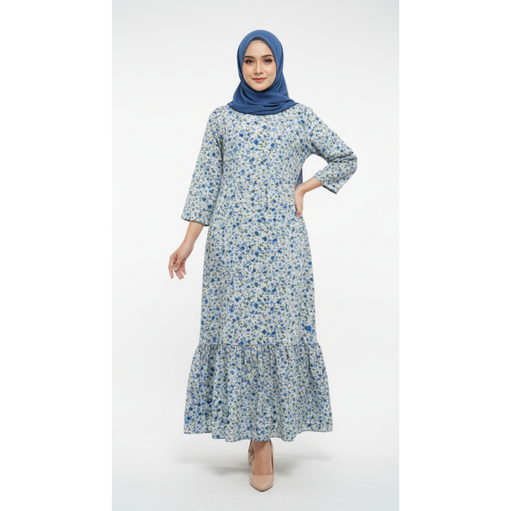 gamis motif bunga kecil pancarkan kecantikan alami,elegan dalam kesederhanaan