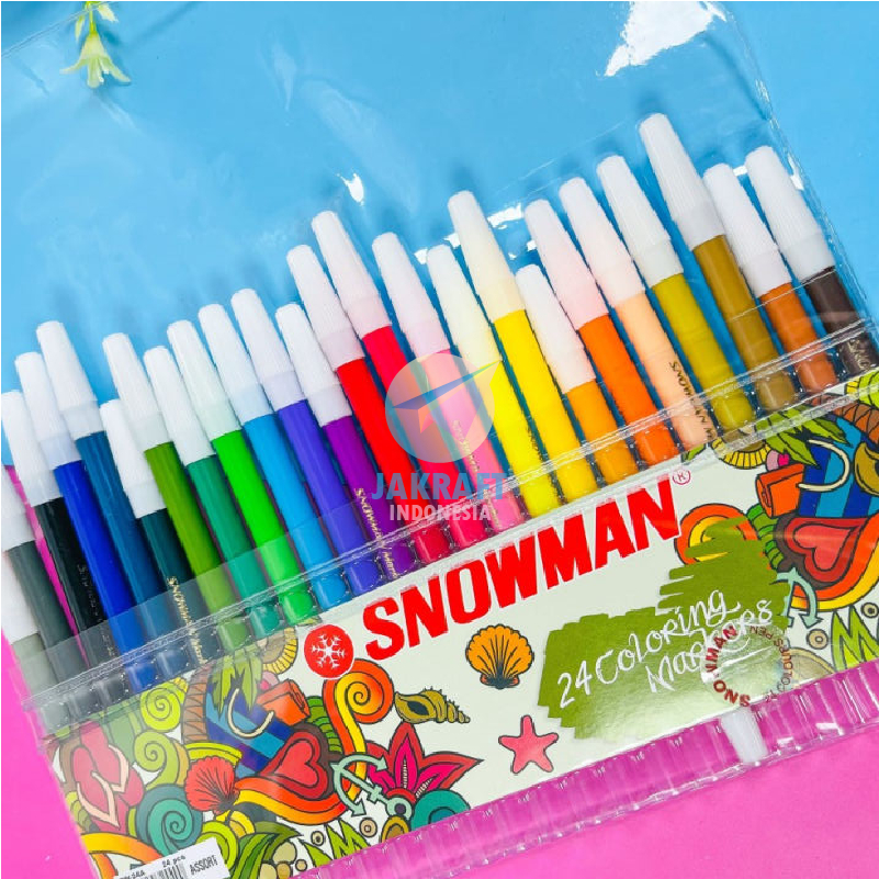(24 Pcs) Set Spidol Warna Kecil Bisa Dihapus Cuci SNOWMAN PW-24A Color Pencil Marker Warna Lengkap