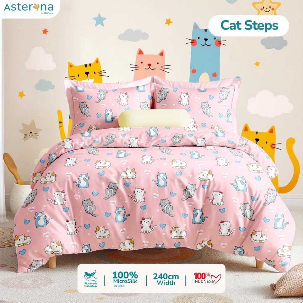 Sprei anak motif cat steps sprei set free anti geser sprei lucu sprei90x200 sprei100x200 sprei120x20