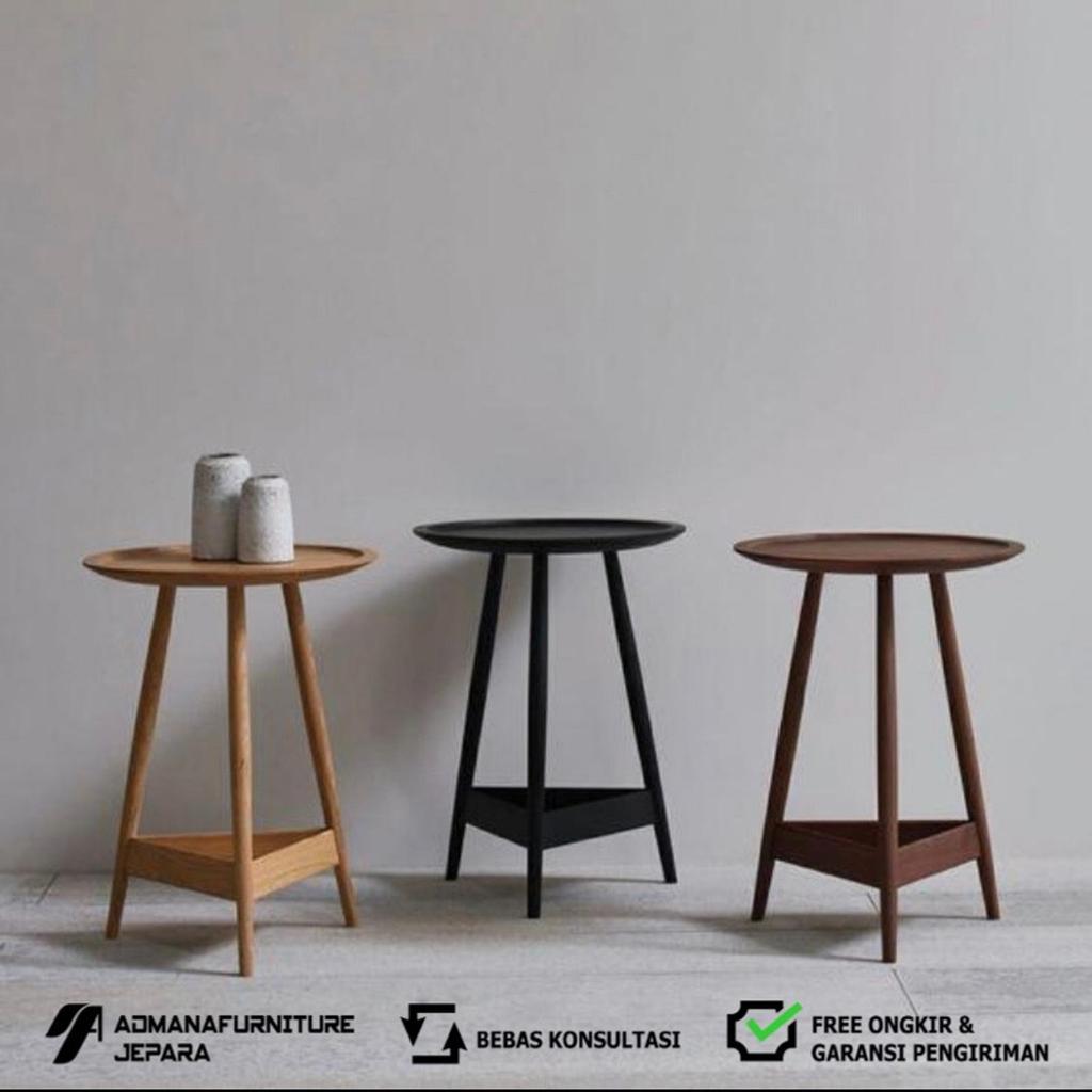 Side Table Minimalis Kayu Jati Pilihan | Meja Kecil Bulat Samping Sofa