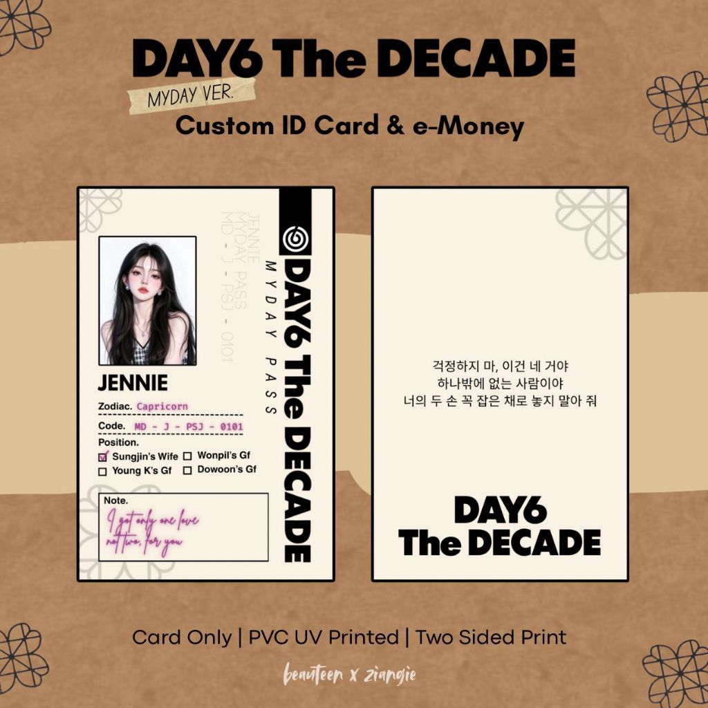 DAY6 The DECADE MYDAY PASS id card kartu emoney flazz brizzi tapcash bni bri bca mandiri e-toll mrt 