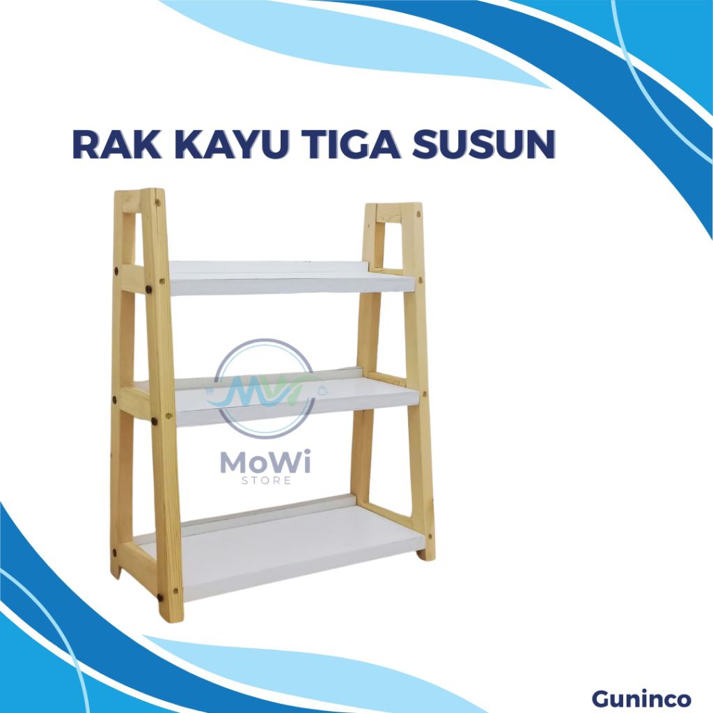 RAK 3 Susun Material Kayu estetik dan minimalis guninco Rak Kayu 3 Susun