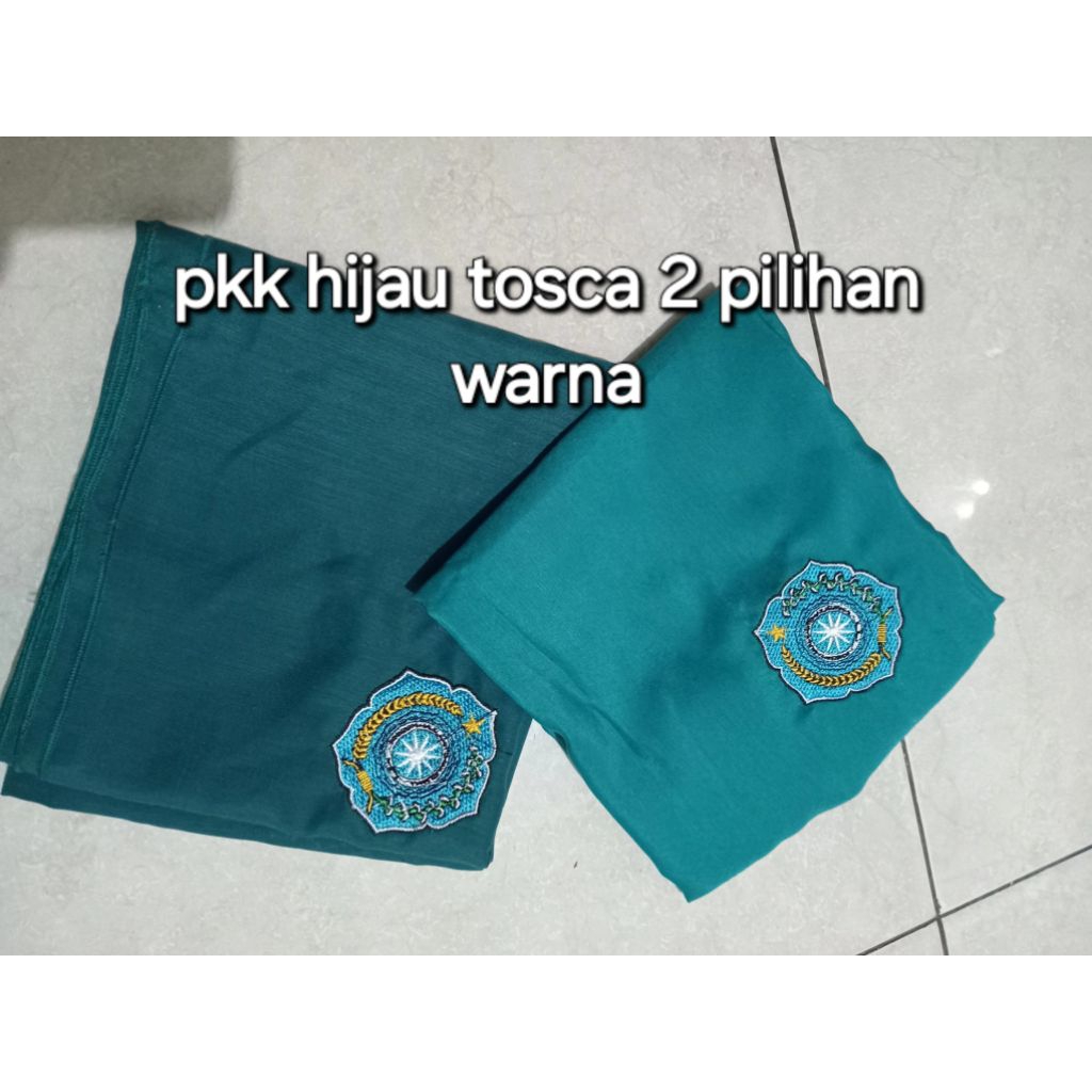 jilbab segiempat pkk hijau tosca gelap dan terang tepi kelin .