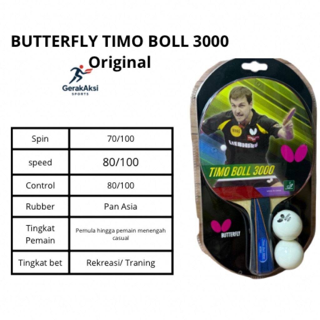 Original Butterfly TIMO BOLL 3000 | Bet Tenis Meja / Bet Pingpong / Raket Tenis Meja/Racket Table Te