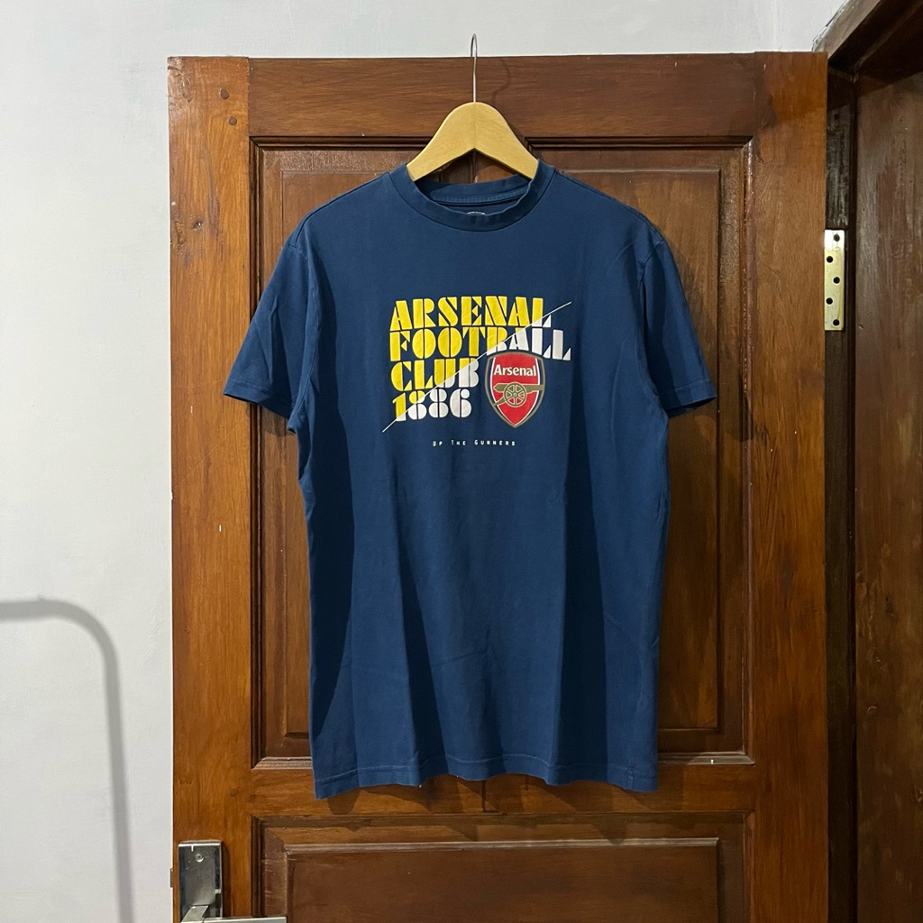 [M-L] Arsenal Official Cotton Short Sleeve Tees I Blue I Vintage Vtg Retro Kemeja Garis-garis Salur 