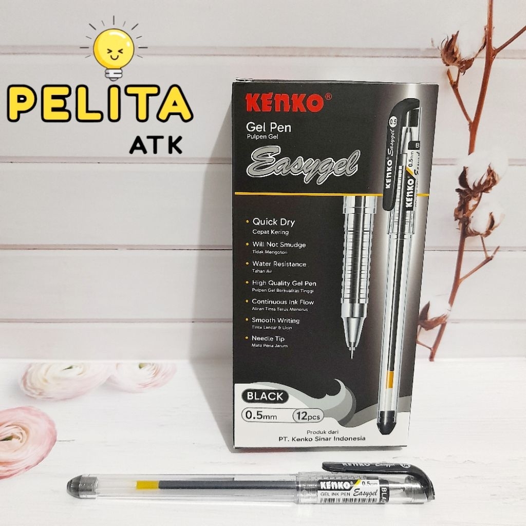 [Pelita ATK] BISA COD Pulpen Gel lancar Kenko Easy Gel 0.5, Pulpen hitam, Pulpen Kenko, Pulpen Gel, 