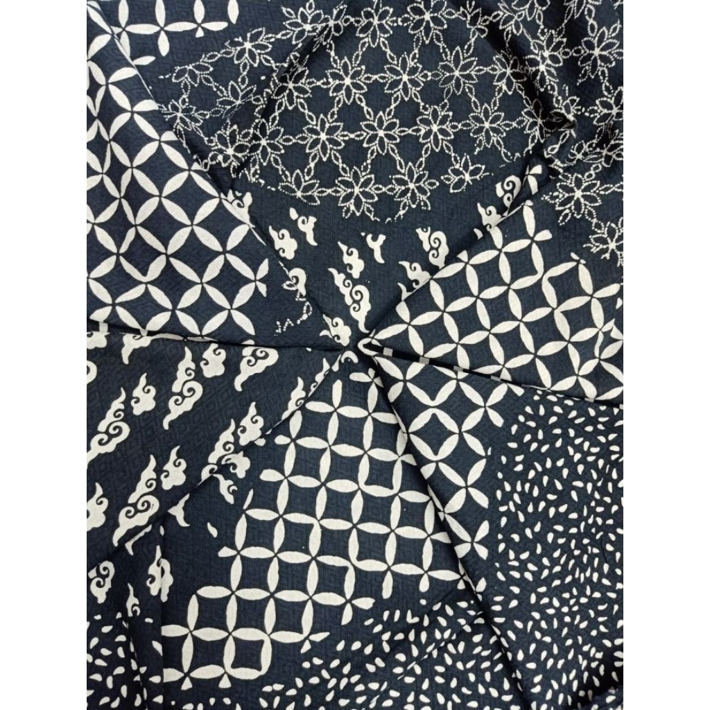 kain Batik Dobby motif hitam batik cap asli batik cirebon
