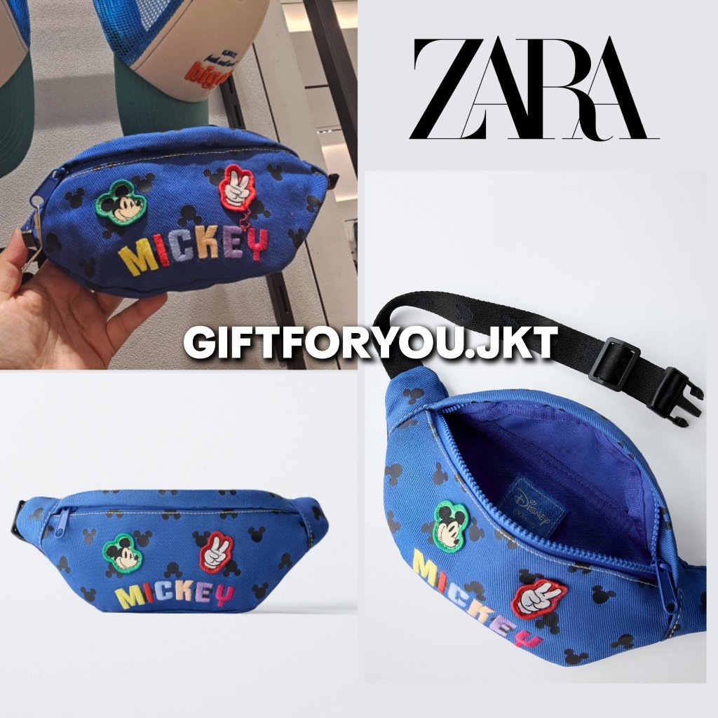 Tas Anak Mickey Zara Kids Mini Sling Pouch Bag Tas Pinggang Selempang Blue Disney Mickey Mouse Tas S