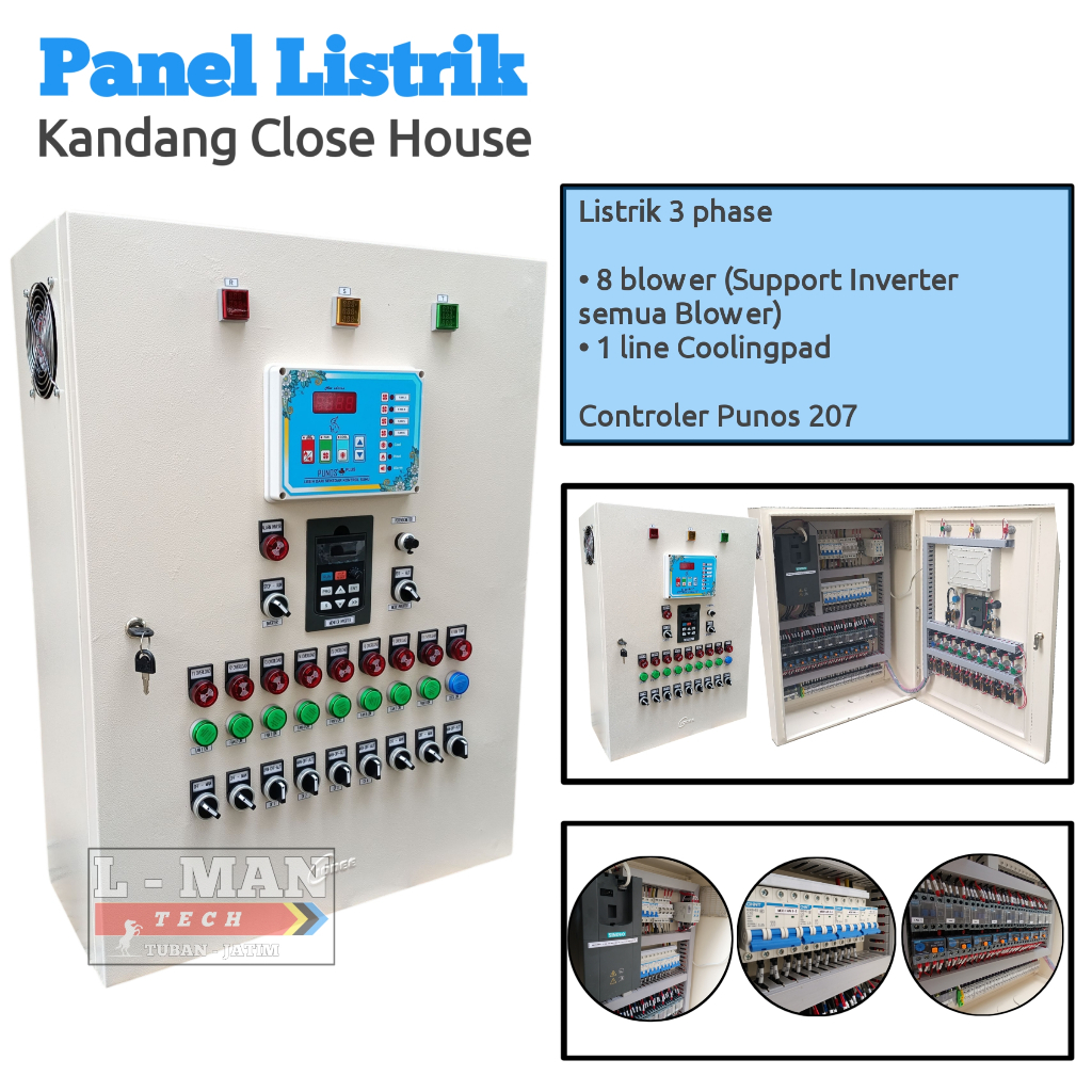 Panel Listrik Kandang Close House 8 blower Full inverter dan coolingpad Listrik 3 phase Controler Pu