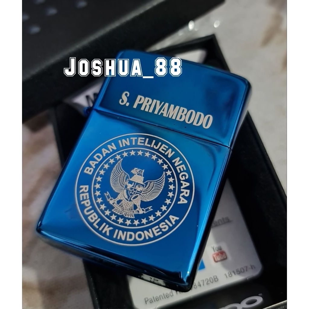 Zippo Custom Korek Api Ukir Logo Badan Intelijen Negara BIN Blue Ice Bisa Ukir Nama Sendiri