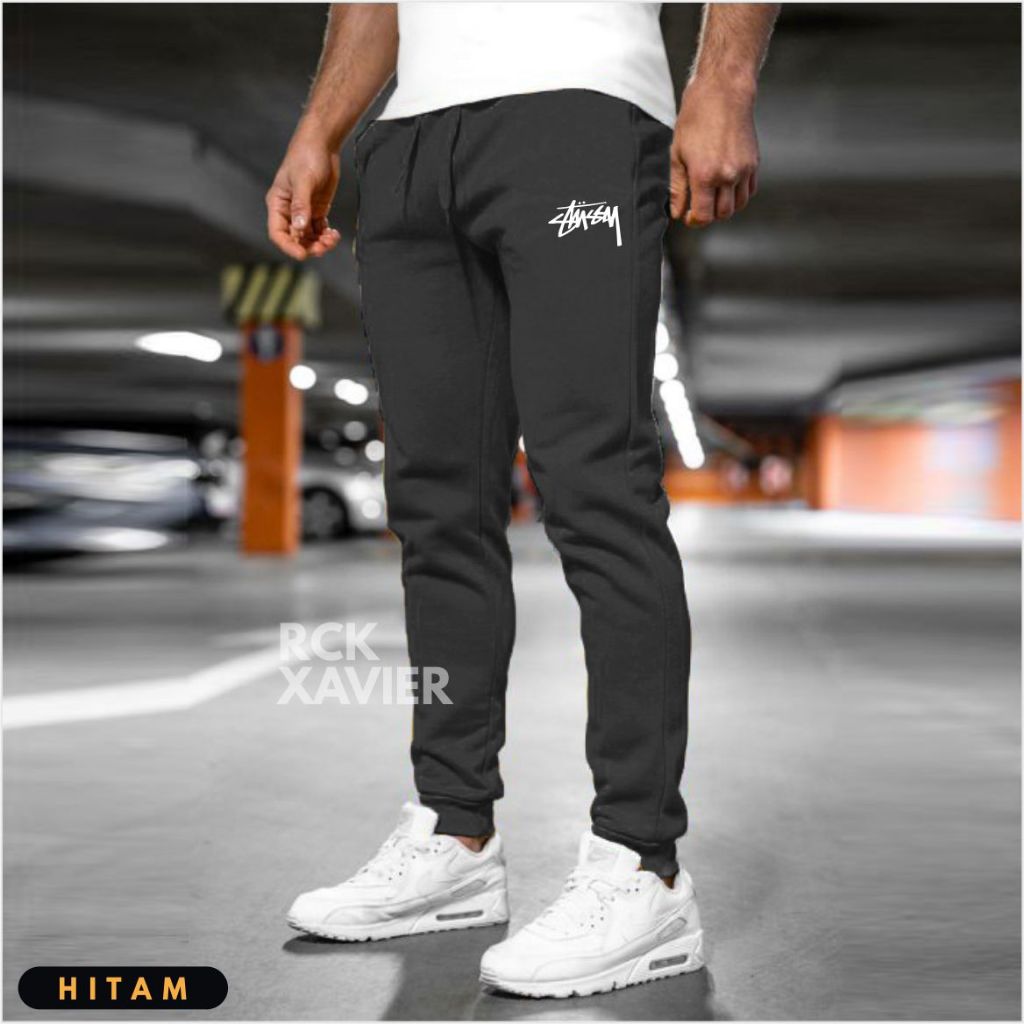 Stussy Celana Jogger Training Olahraga Bahan Kain Fleece Tebal