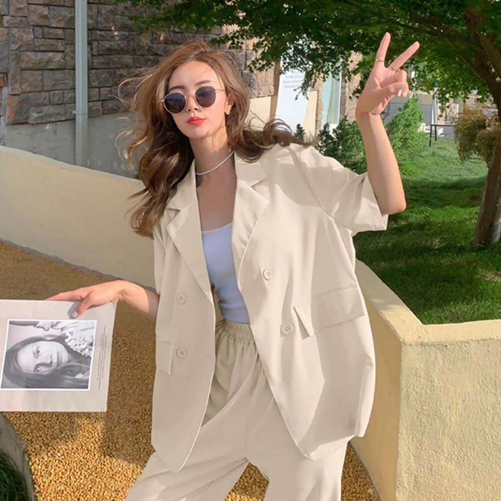 Blazer Korea Wanita Outer Casual Lengan Pendek