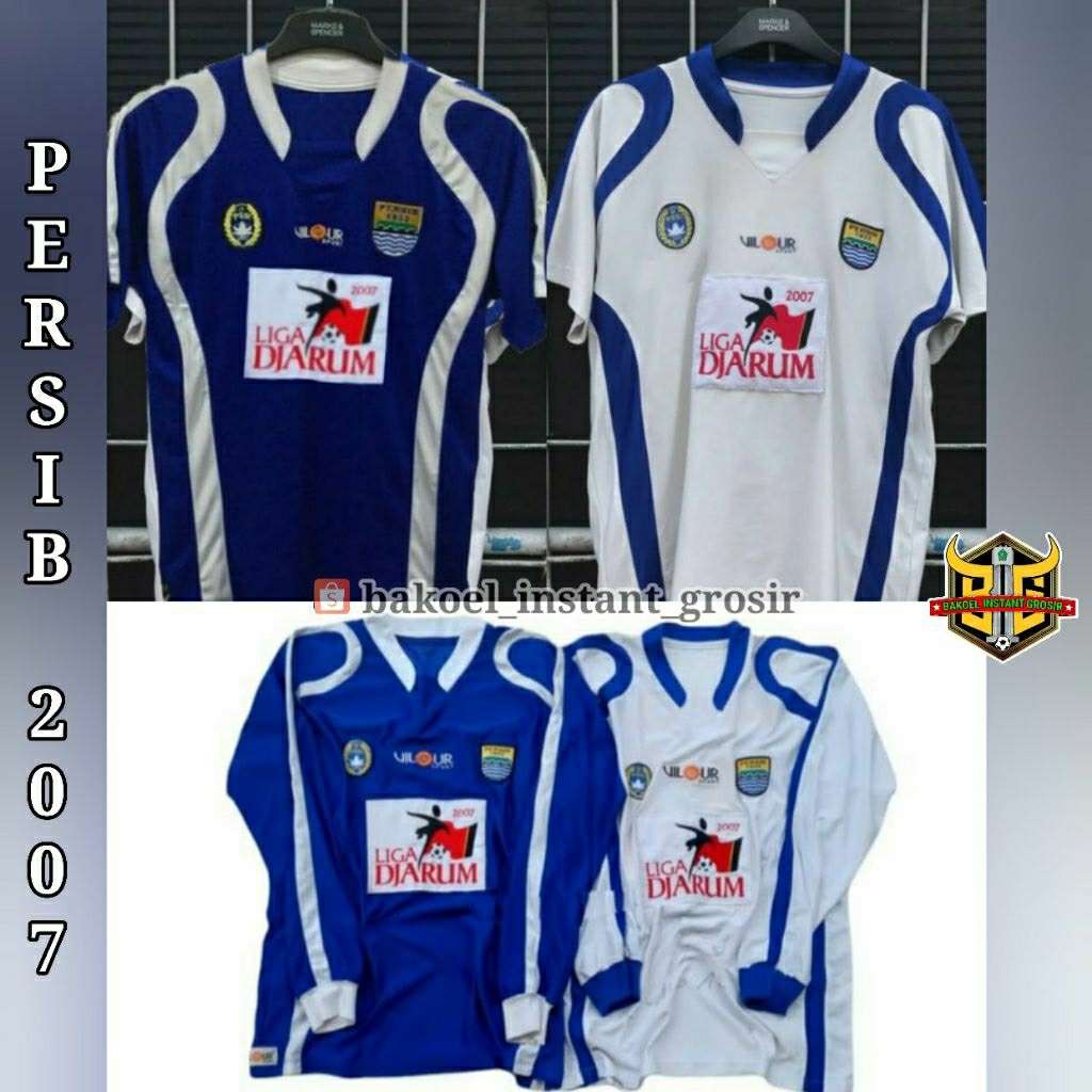 Jersey PERSIB Bandung 2007 Liga JARUM Home Away Lengan PENDEK dan PANJANG Full BORDIR Retro Remake L
