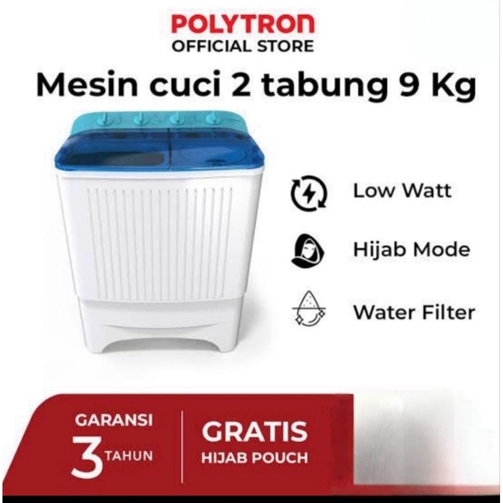 Mesin Cuci Polytron 2 Tabung 9 KG PWM-9072 / PWM-9072