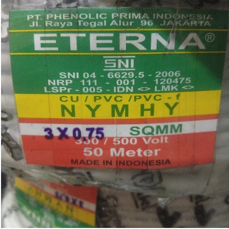 Kabel Eterna NYMHY 3X0,75 @50m 3x0.75 putih serabut