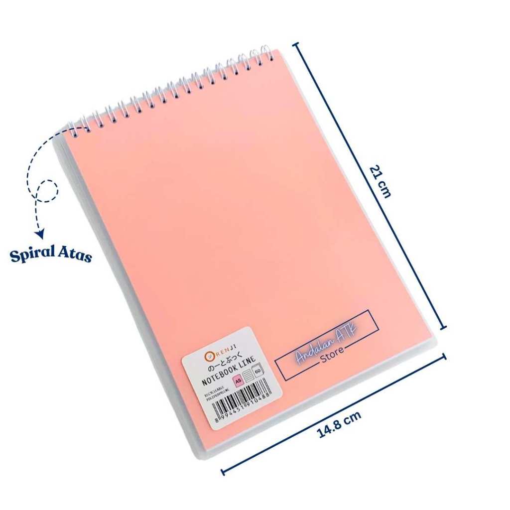 Notebook Orenji A5 Plain Spiral Atas 60 Lembar