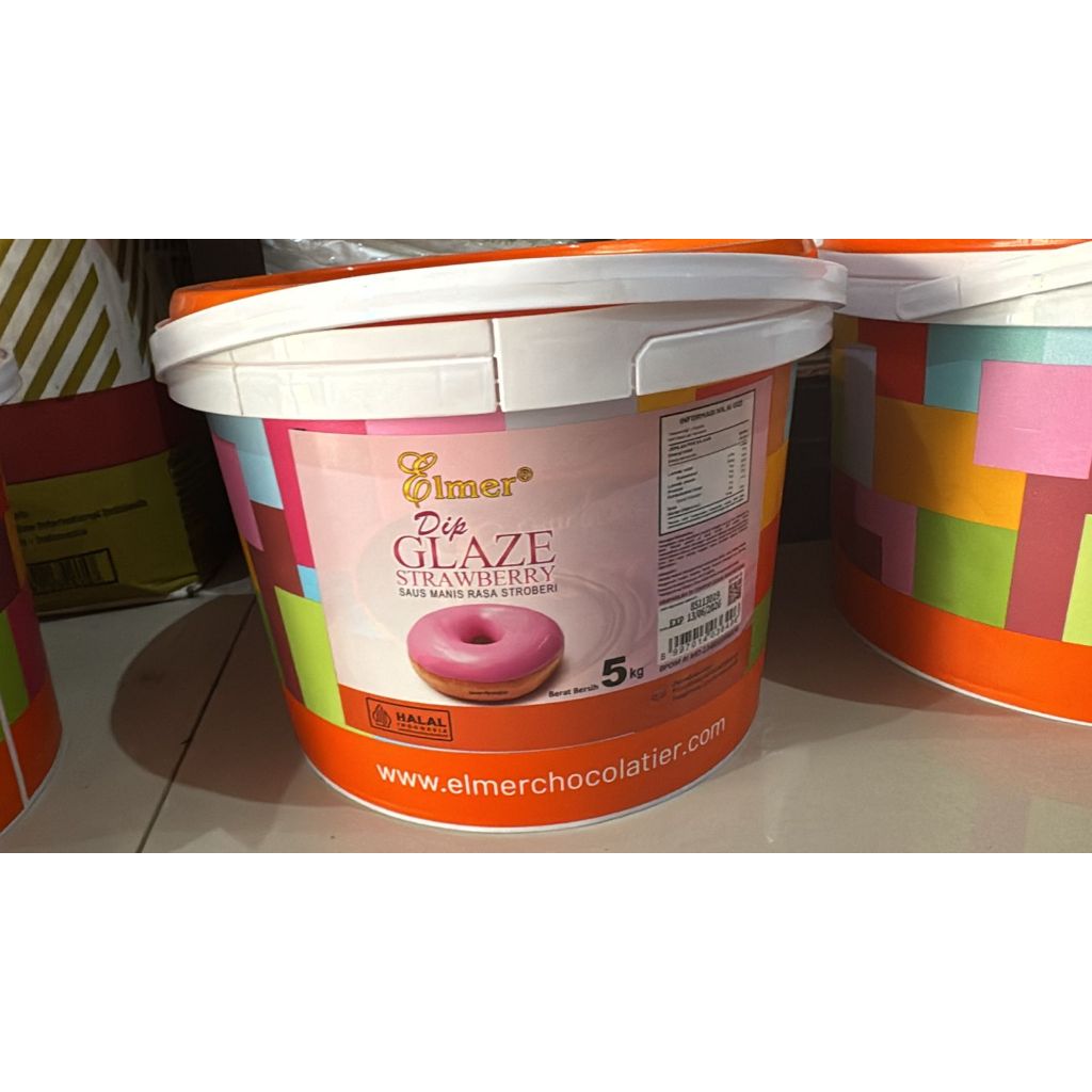 Elmer Dip Glaze Strawberry 5 Kg Topping Donut. Elmer glaze pail 5kg strawberry