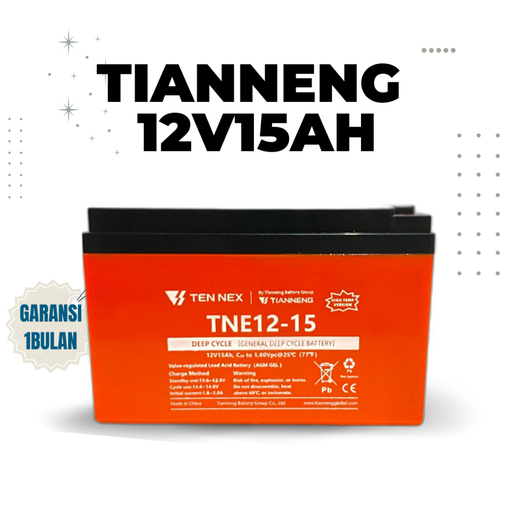 Aki Sepeda Listrik Indobike Roda3 12V 15AH 2HR TIANNENG E-Bike