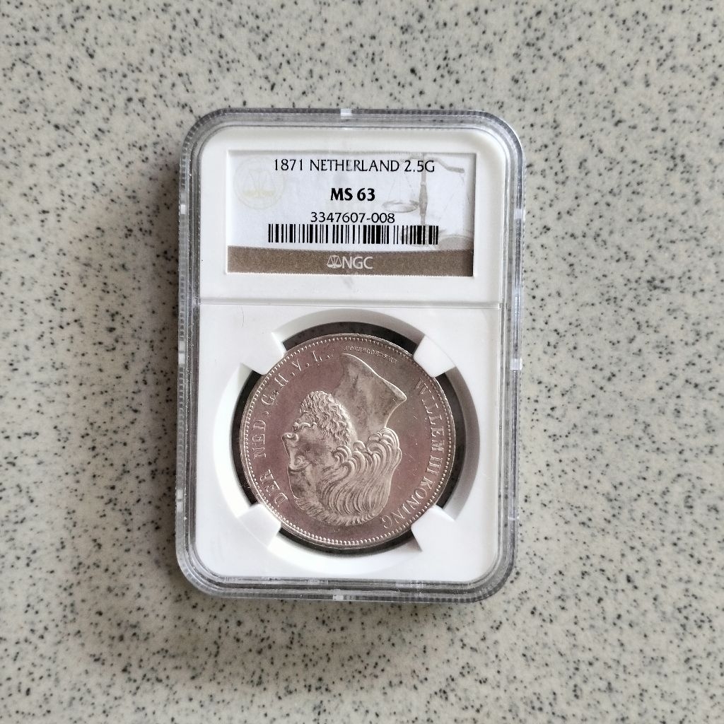NGC MS 63 Koin Perak 2.5 Gulden Willem III Netherland 1871 Silver Coin