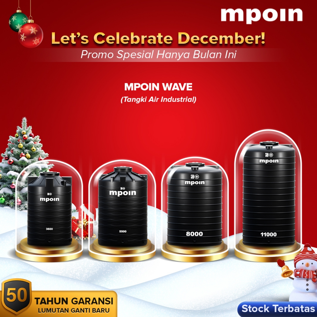 Tangki Tandon Toren Air MPOIN Ukuran Industri 3600 5300 8000 10000 Liter Anti Lumut Garansi 50th