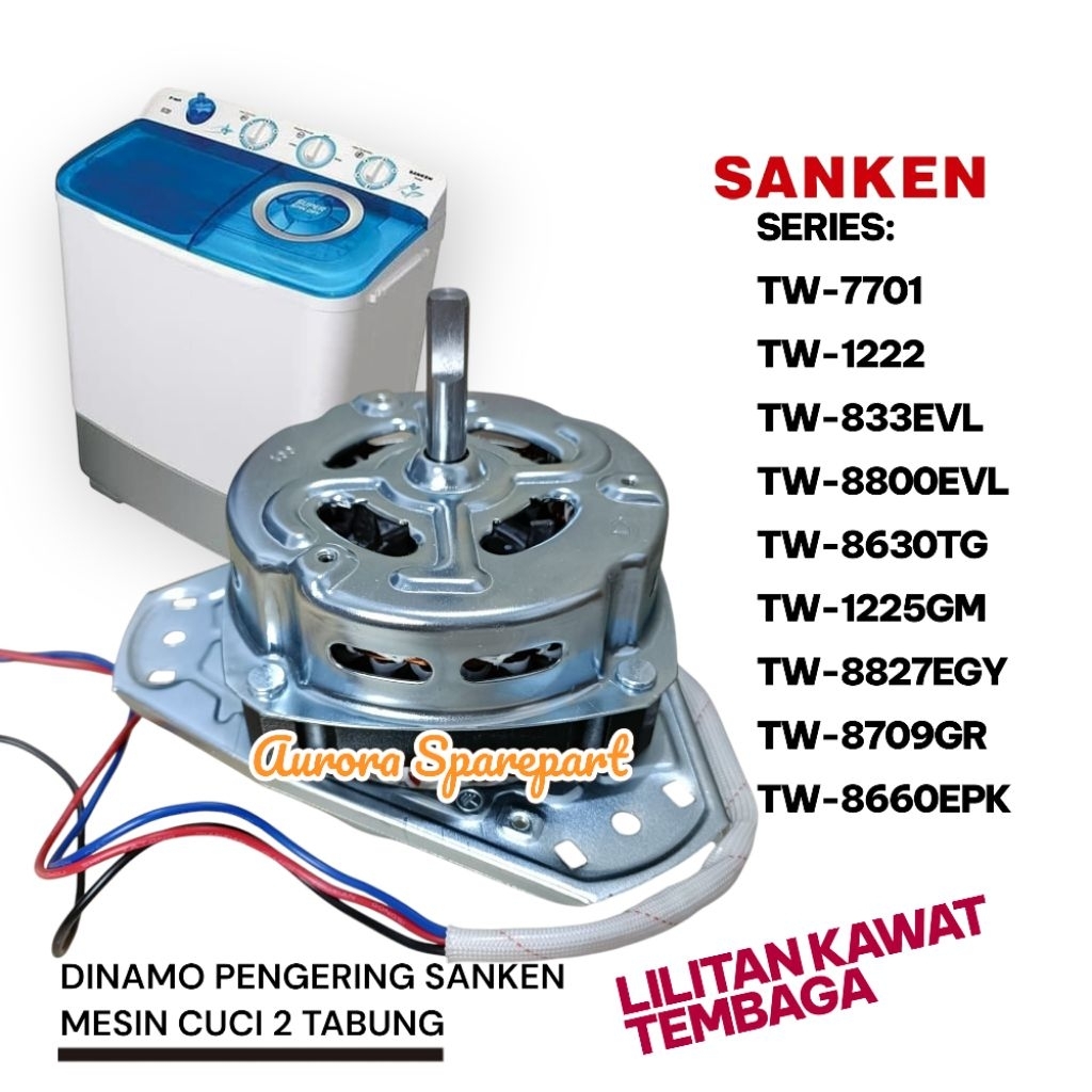 Dinamo pengering SANKEN Lilitan kawat tembaga mesin cuci 2 tabung TW-8660EPK TW-8709GR