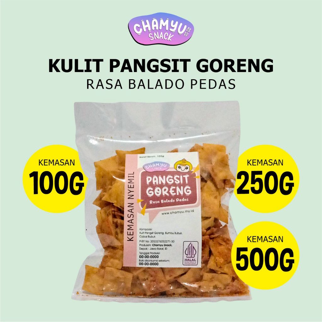 Chamyu Snack Kulit Pangsit Goreng Mini Rasa Balado Pedas Kemasan 100 gram, 250 gram, dan 500 gram